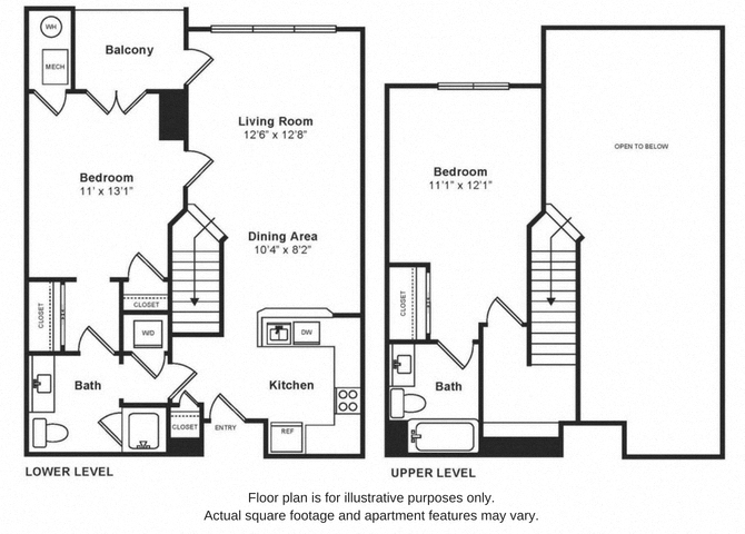 Floor plan for 2 beds, 2 baths, 956 sqft